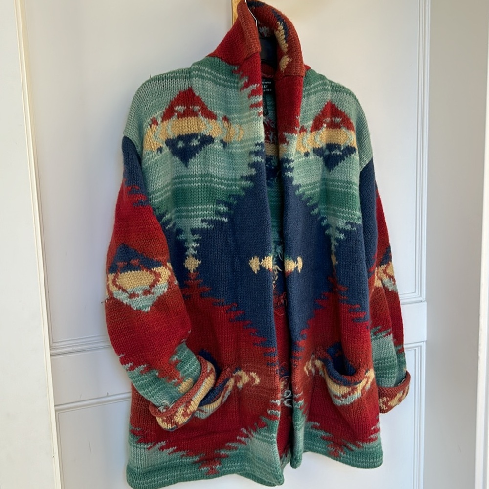 Ralph Lauren Southwestern Cardigan Sweater Jacket Hand Knit Wool Aztec Large